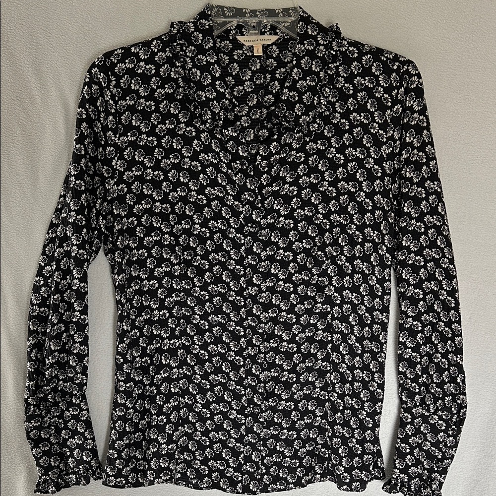 Rebecca Taylor Womens Blouse 100% Silk Button Up Floral Shirt EUC!